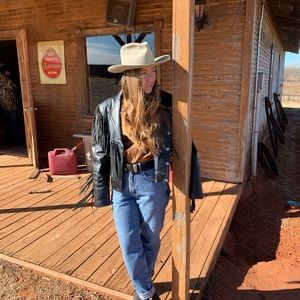 Black Leather Jacket with Fringe